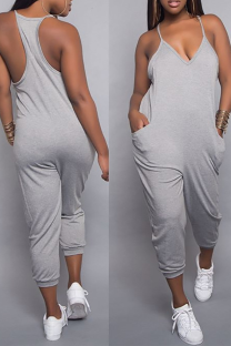 Grey Sexy Solid Patchwork Spaghetti Strap Harlan Jumpsuits