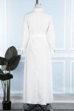 White Casual Solid Bandage Patchwork Buckle Turndown Collar Straight Dresses
