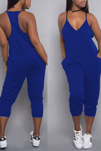 Blue Sexy Solid Patchwork Spaghetti Strap Harlan Jumpsuits