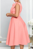Pink Elegant Solid Patchwork Fold Oblique Collar Evening Dress Dresses