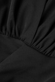 Black Sexy Solid Patchwork V Neck Pencil Skirt Dresses