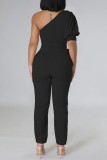 Pink Casual Solid Backless Oblique Collar Regular Jumpsuits