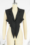 Black Sexy Casual Solid Patchwork Asymmetrical Turndown Collar Tops
