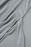 Grey Casual Solid Frenulum Slit Turtleneck Sleeveless Two Pieces