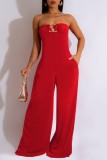 Black Sexy Casual Solid Backless Strapless Regular Jumpsuits