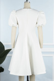 White Casual Elegant Solid Patchwork O Neck A Line Dresses