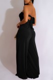 Black Sexy Casual Solid Backless Strapless Regular Jumpsuits