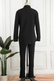 Black Casual Solid Patchwork Turndown Collar Long Sleeve Tree Pieces