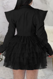 Black Casual Street Solid Patchwork Turn-back Collar A Line Dresses