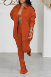 Orange Casual Solid Patchwork Turndown Collar Long Sleeve Tree Pieces