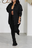 Black Casual Solid Patchwork Turndown Collar Long Sleeve Tree Pieces