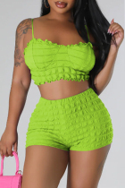 Fluorescent Green Sexy Casual Solid Backless Spaghetti Strap Sleeveless Two Pieces