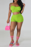 Fluorescent Green Sexy Casual Solid Backless Spaghetti Strap Sleeveless Two Pieces