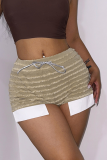 Brown Sexy Striped Patchwork Draw String Skinny High Waist Pencil Full Print Bottoms
