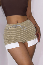 Khaki Sexy Striped Patchwork Draw String Skinny High Waist Pencil Full Print Bottoms