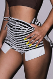 Yellow Sexy Striped Patchwork Draw String Skinny High Waist Pencil Full Print Bottoms