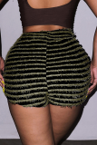 Green Sexy Striped Patchwork Draw String Skinny High Waist Pencil Full Print Bottoms