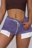 Purple Sexy Striped Patchwork Draw String Skinny High Waist Pencil Full Print Bottoms