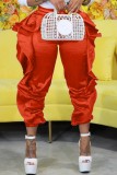 Gold Casual Solid Patchwork Regular High Waist Conventional Patchwork Trousers