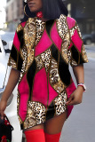 Multicolor Casual Print Patchwork V Neck Short Sleeve Dress