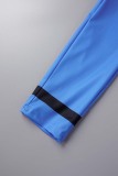 Blue Casual Print Patchwork Slit Asymmetrical Oblique Collar Short Sleeve Two Pieces