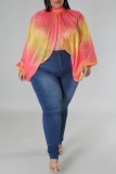 Pink Casual Print Patchwork Turtleneck Plus Size Tops