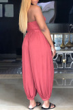 Pink Fashion Casual Solid Asymmetrical bandage Backless Sleeveless Slip Jumpsuits