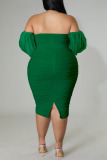 Green Sexy Solid Patchwork Off the Shoulder One Step Skirt Plus Size Dresses