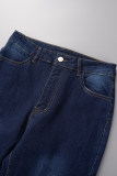 Deep Blue Casual Solid High Waist Skinny Denim Jeans