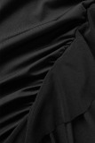 Black Sexy Solid Patchwork Flounce Halter Pencil Skirt Dresses
