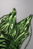 Green Sexy Solid Bandage Backless Fold Halter Sleeveless Dress Dresses