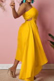 Pink Sexy Solid Patchwork Asymmetrical Oblique Collar Irregular Dress Dresses