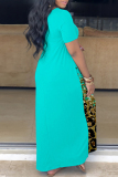 Cyan Casual Print Basic V Neck Short Sleeve Dress