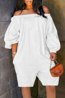 White Casual Solid Patchwork Off the Shoulder Loose Jumpsuits