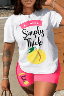 Pink Casual Print Patchwork O Neck Short Sleeve Two Pieces