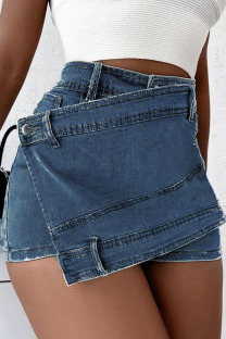 Deep Blue Street Solid Patchwork Asymmetrical High Waist Denim Skirts
