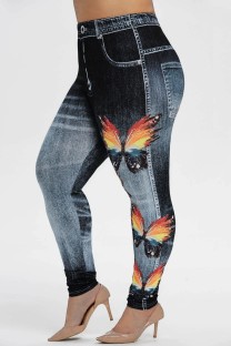 Black Casual Print Basic Skinny High Waist Pencil Full Print Trousers