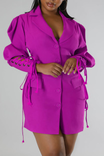 Purple Casual Solid Bandage Patchwork Buckle Turndown Collar Outerwear