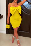 Yellow Sexy Solid Patchwork With Bow Spaghetti Strap Pencil Skirt Dresses
