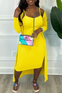 Yellow Sexy Casual Solid Basic U Neck Long Sleeve Two Pieces