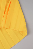 Yellow Sexy Solid Bandage Hollowed Out Patchwork Fold Turndown Collar Straight Jumpsuits