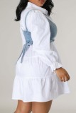 White Casual Solid Basic Turndown Collar Long Sleeve Two Pieces
