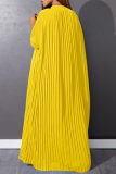 Yellow Casual Solid Buckle O Neck Dresses