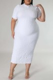 White Casual Solid Basic Half A Turtleneck Short Sleeve Dress Plus Size Dresses