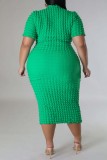 Green Casual Solid Basic Half A Turtleneck Short Sleeve Dress Plus Size Dresses