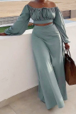 White Casual Vacation Solid Slit Fold Off the Shoulder Long Sleeve Two Pieces