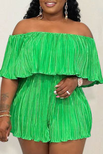 Green Casual Solid Flounce Fold Off the Shoulder Loose Jumpsuits