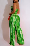 Green Sexy Casual Print Tassel Backless Spaghetti Strap Sleeveless Two Pieces