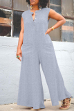 Cream White Casual Solid Patchwork V Neck Regular Jumpsuits