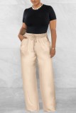 Light Blue Casual Solid Basic Regular High Waist Conventional Solid Color Trousers